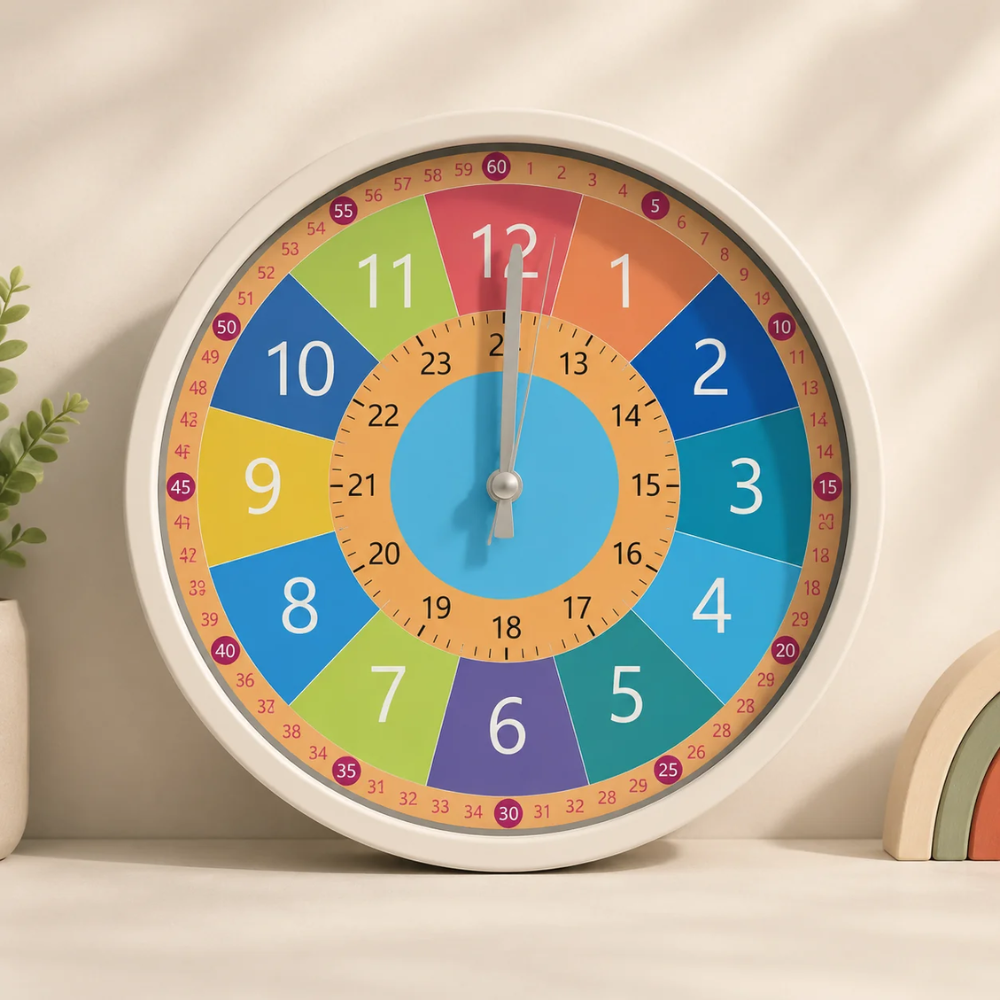 Kids Educational Wall Clock – Easy Read Analog Learning Clock for Children