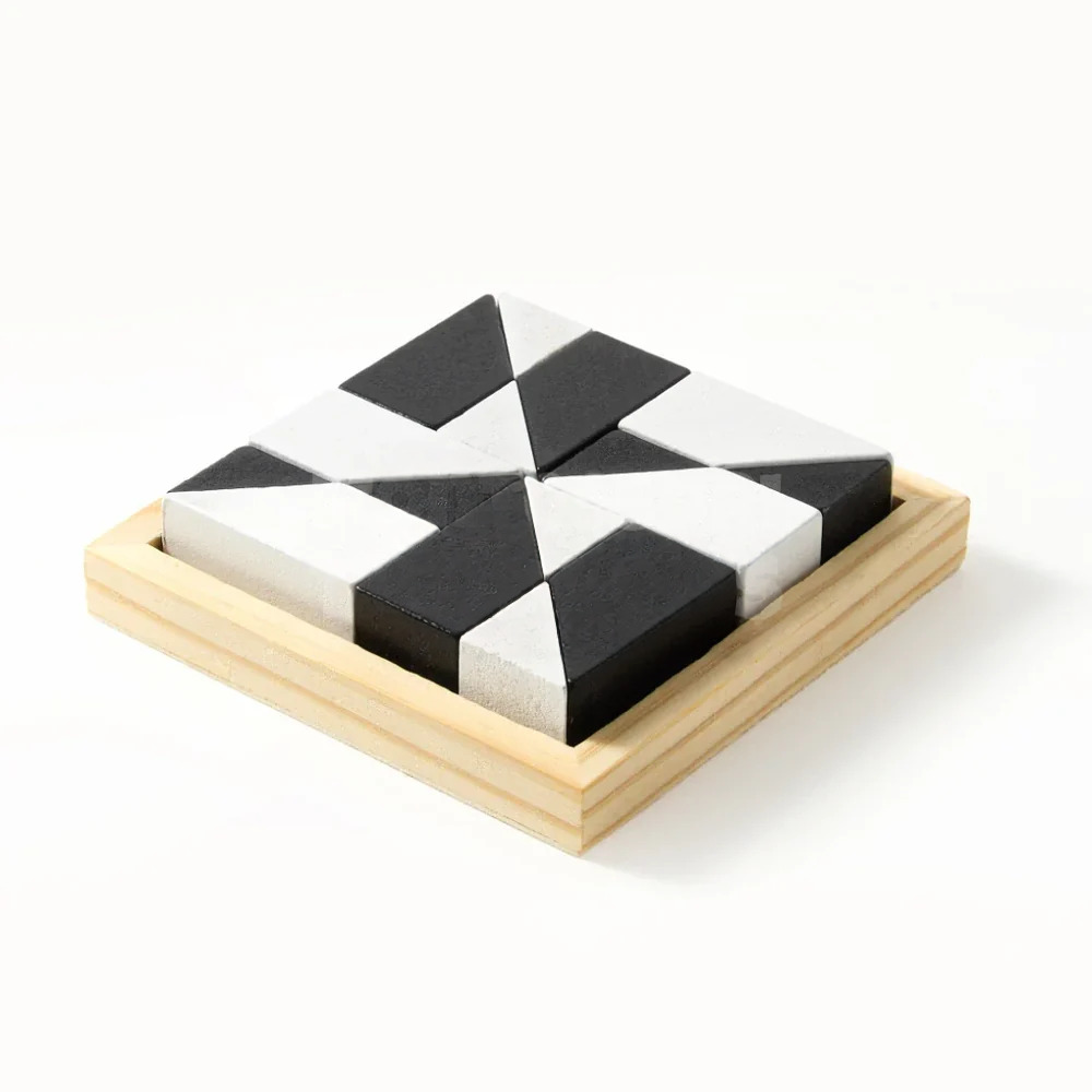 Kids Wooden Geometric Shape Puzzle – Educational Pattern Matching Game with 40 Challenge Cards