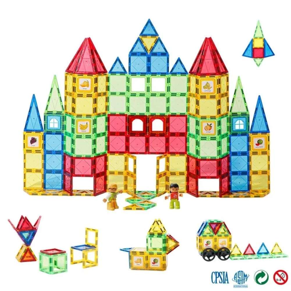 Kids Magnetic Building Tiles – Educational Construction Toy Set with Colorful Shapes