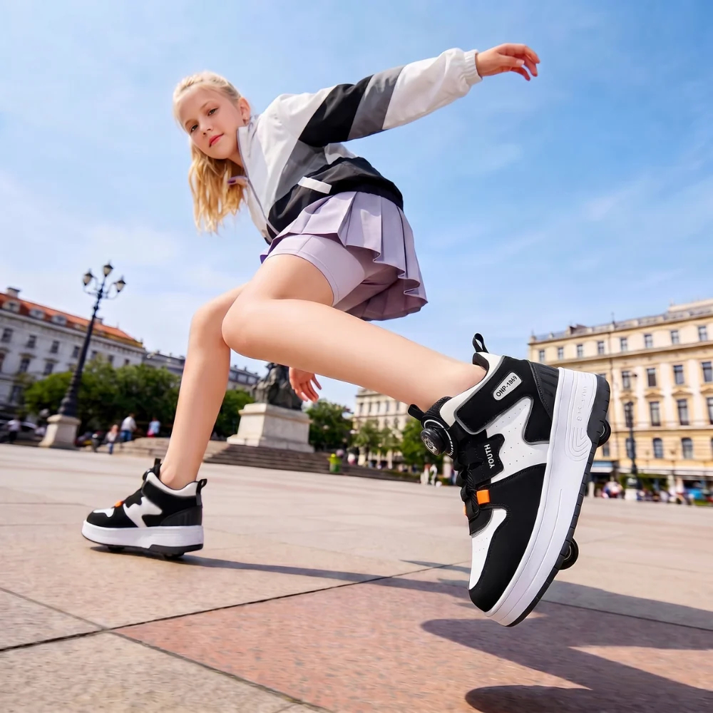 Kids Roller Sneakers – Adjustable Shoes with Retractable Wheels and Breathable Mesh Upper