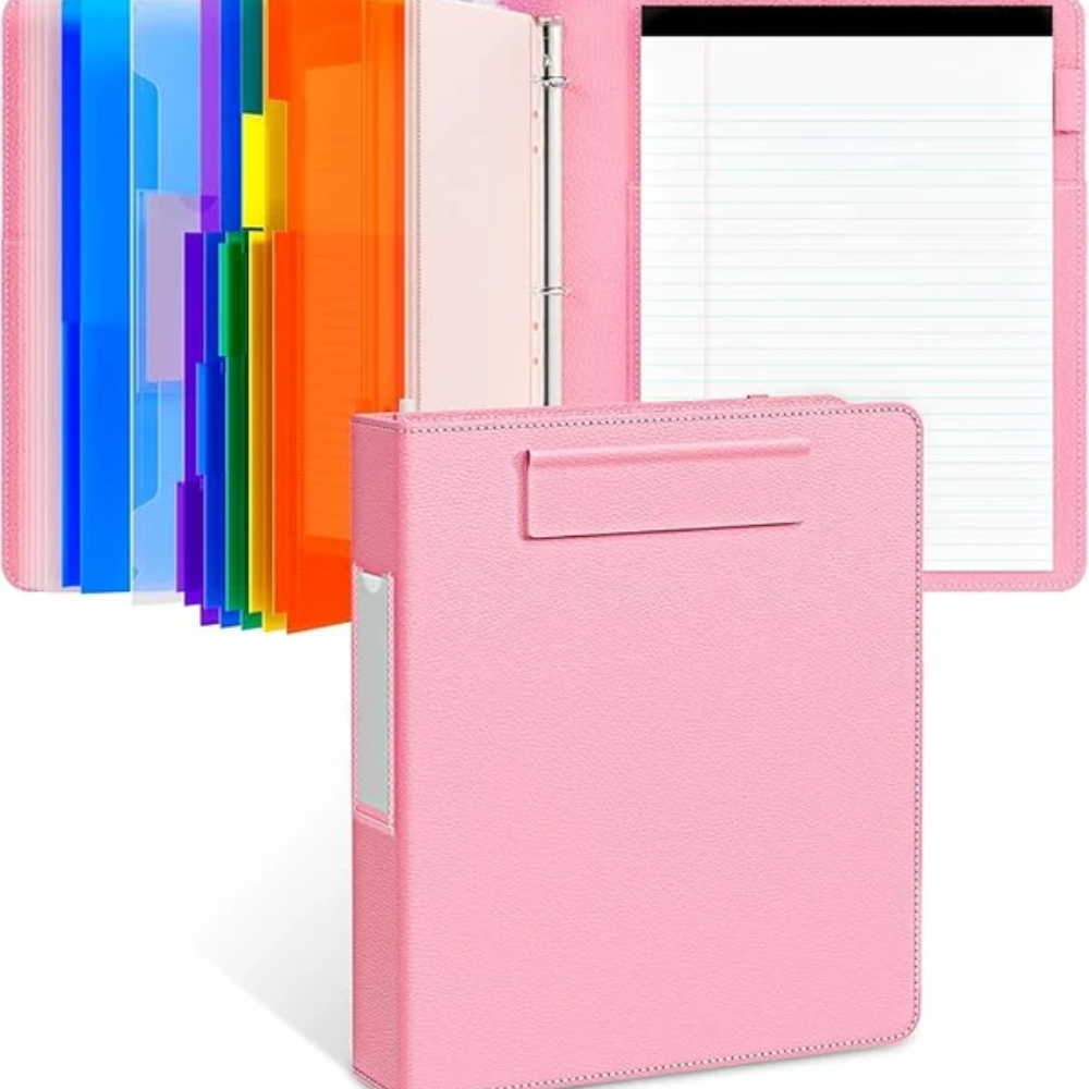 3-Ring PU Leather Portfolio Binder – Clipboard Organizer with Magnetic Board, Storage Pockets and 5 Dividers