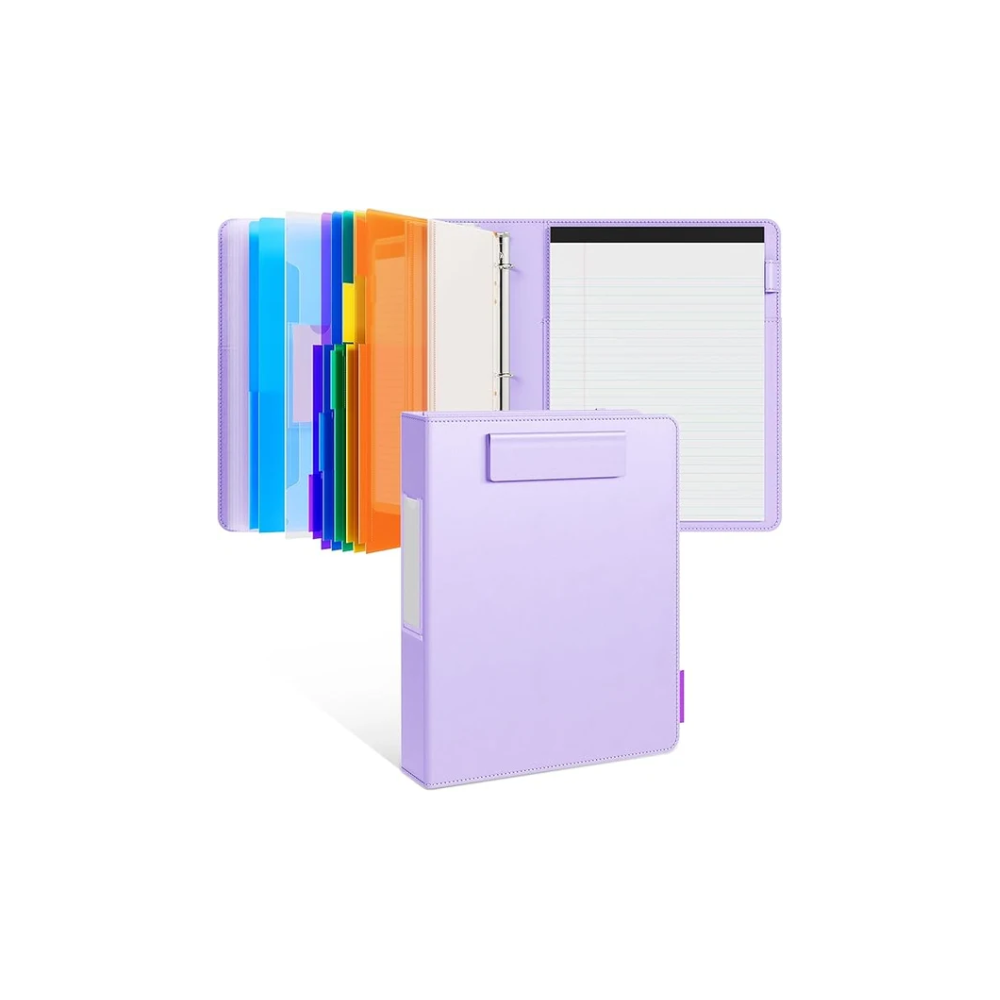 3-Ring PU Leather Portfolio Binder – Clipboard Organizer with Magnetic Board, Storage Pockets and 5 Dividers