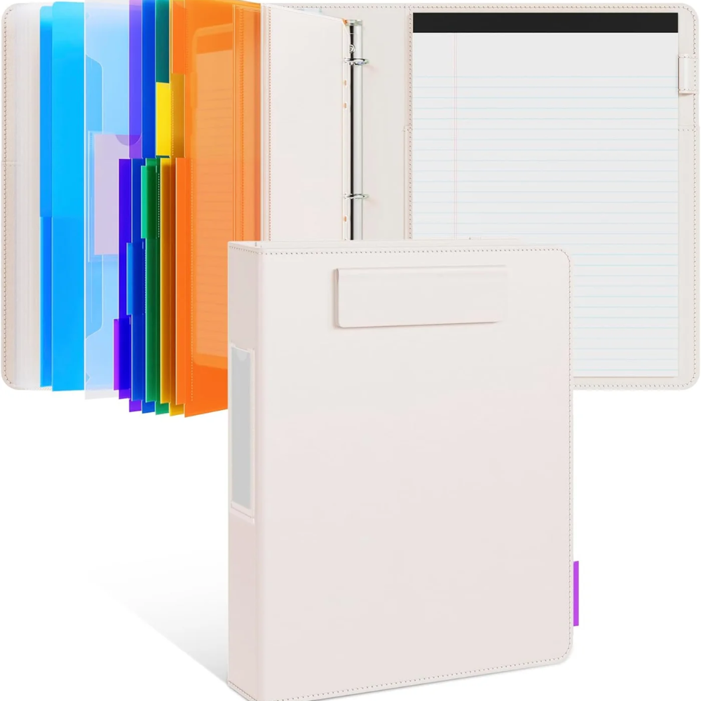 3-Ring PU Leather Portfolio Binder – Clipboard Organizer with Magnetic Board, Storage Pockets and 5 Dividers