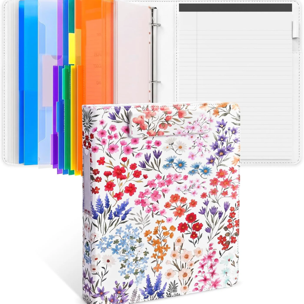 3-Ring PU Leather Portfolio Binder – Clipboard Organizer with Magnetic Board, Storage Pockets and 5 Dividers