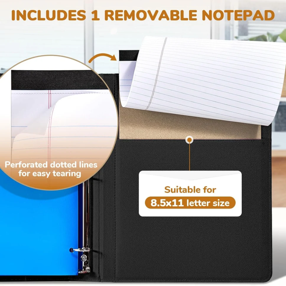 3-Ring PU Leather Portfolio Binder – Clipboard Organizer with Magnetic Board, Storage Pockets and 5 Dividers