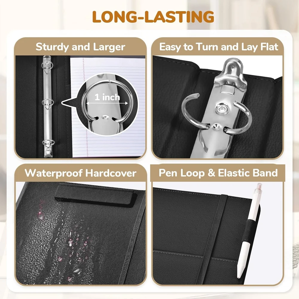 3-Ring PU Leather Portfolio Binder – Clipboard Organizer with Magnetic Board, Storage Pockets and 5 Dividers