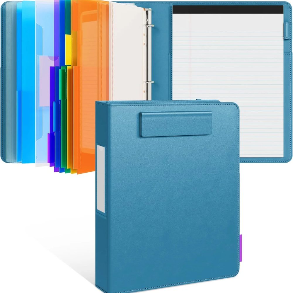 3-Ring PU Leather Portfolio Binder – Clipboard Organizer with Magnetic Board, Storage Pockets and 5 Dividers