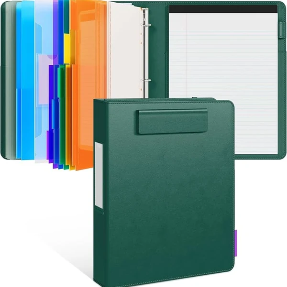 3-Ring PU Leather Portfolio Binder – Clipboard Organizer with Magnetic Board, Storage Pockets and 5 Dividers