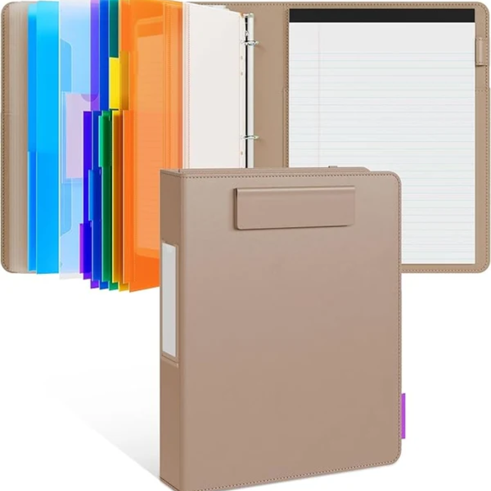 3-Ring PU Leather Portfolio Binder – Clipboard Organizer with Magnetic Board, Storage Pockets and 5 Dividers