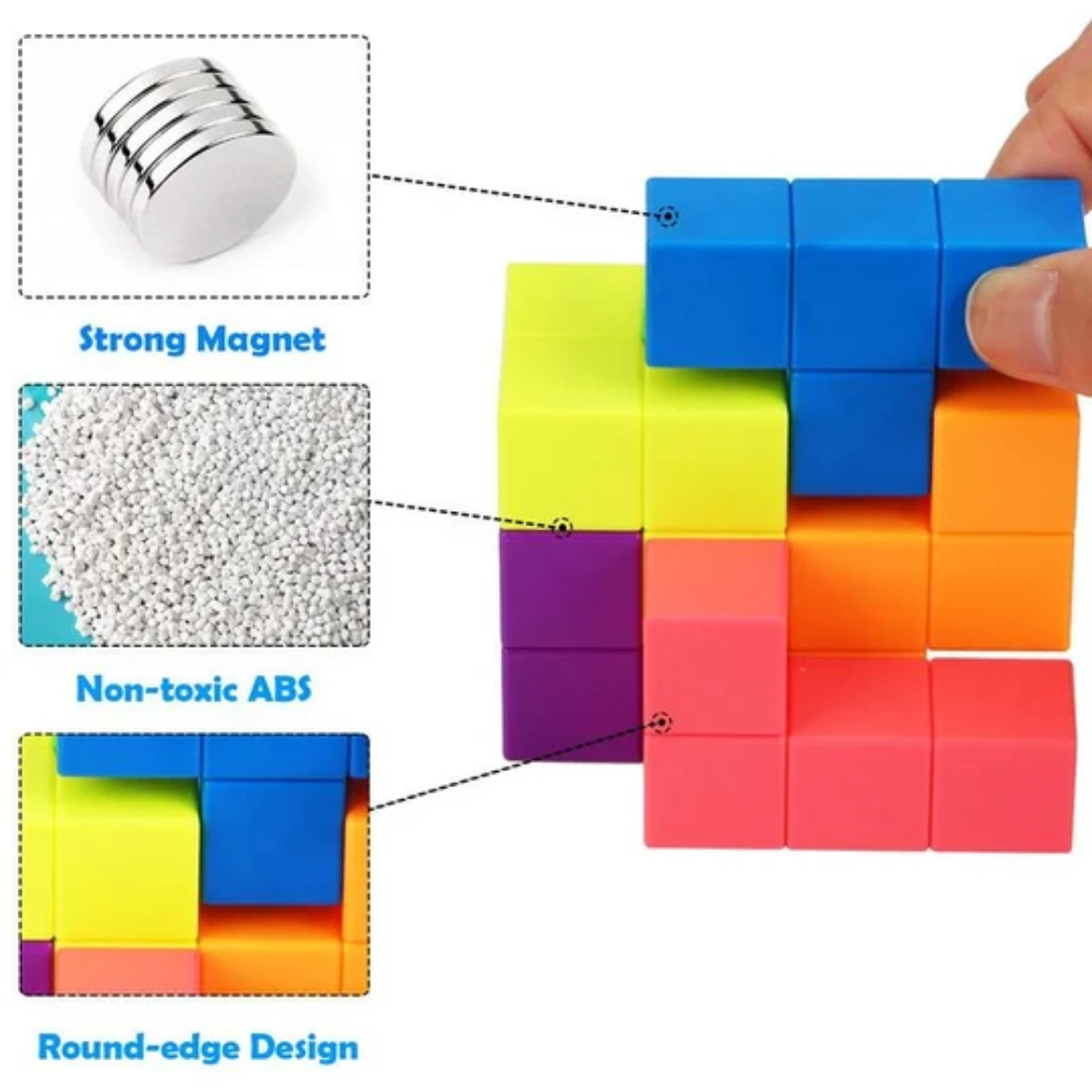 3D Magnetic Cube Building Blocks – Educational Magnetic Construction Toy for Kids