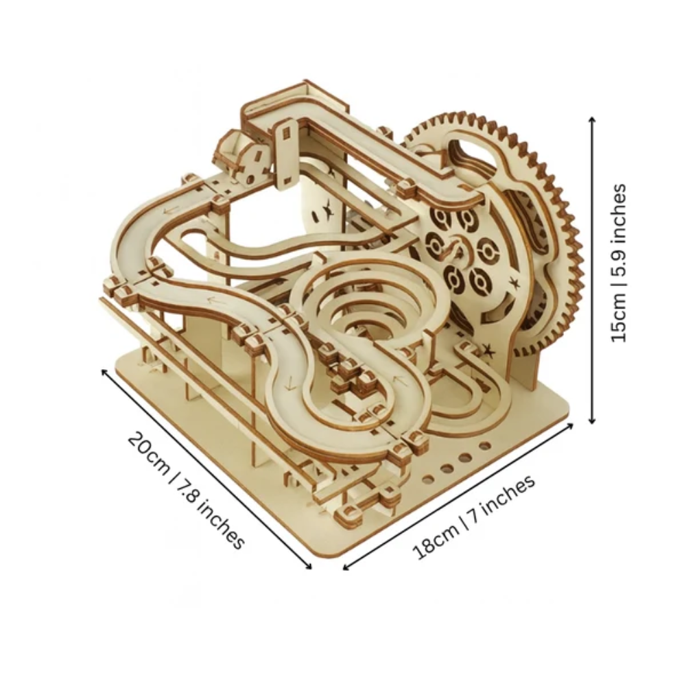 3D Wooden Marble Run – Mechanical Building Puzzle with Hand Crank