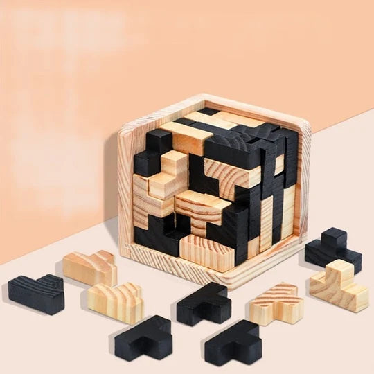 Wooden Brain Teaser Puzzle – Educational Shape Building and Logic Game