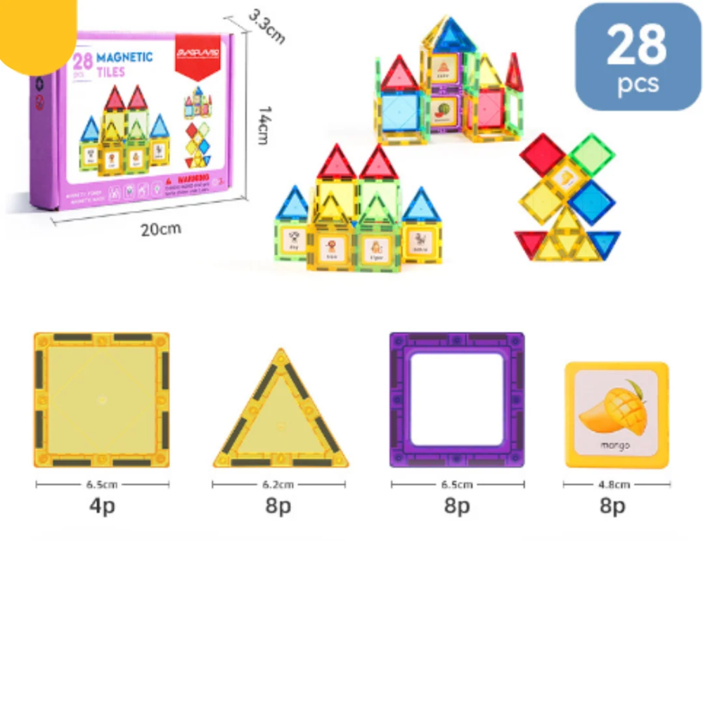 Kids Magnetic Building Tiles – Educational Construction Toy Set with Colorful Shapes
