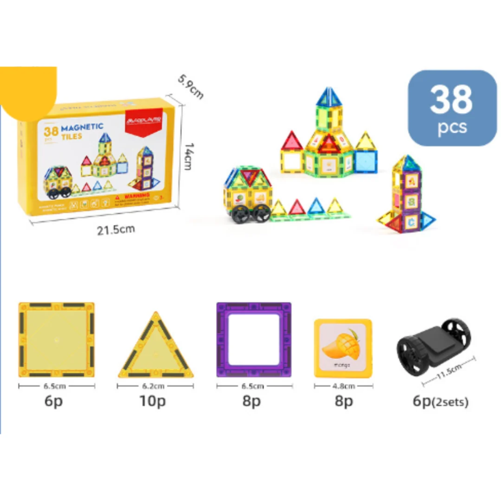 Kids Magnetic Building Tiles – Educational Construction Toy Set with Colorful Shapes