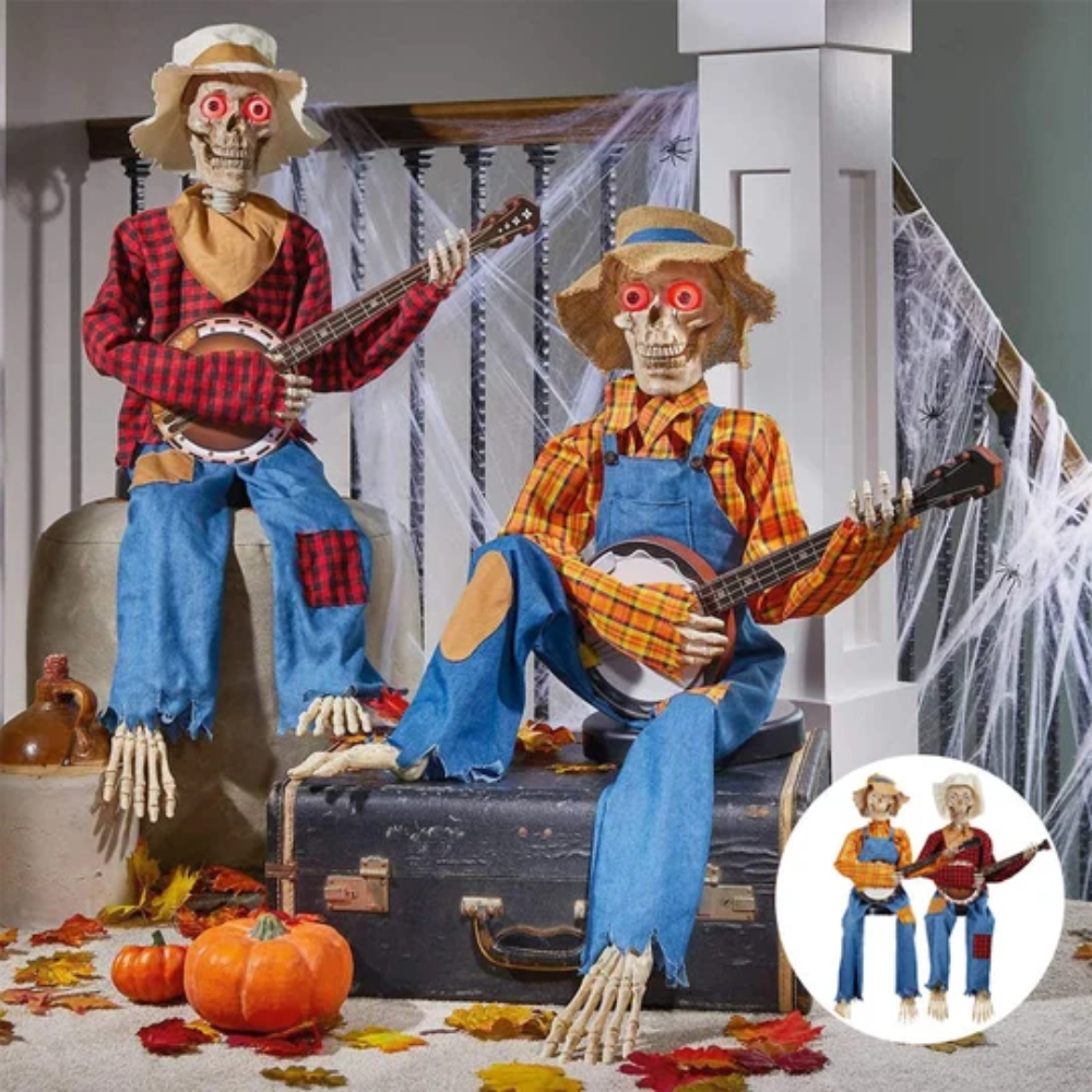 Animated Dueling Banjo Skeletons – Musical Halloween Decoration with Sound and Motion Effects