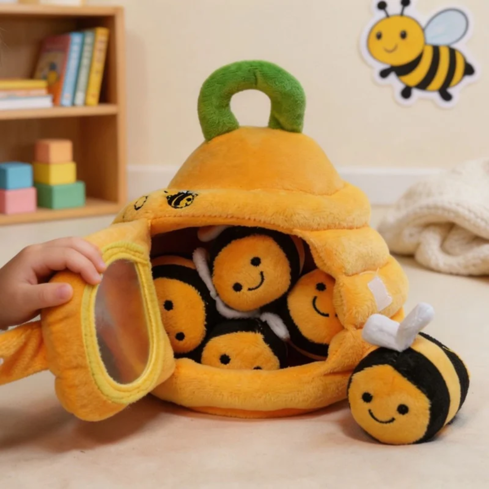 Baby Beehive Sensory Toy – Soft Plush Bee Learning Set with Sounds and Mirror