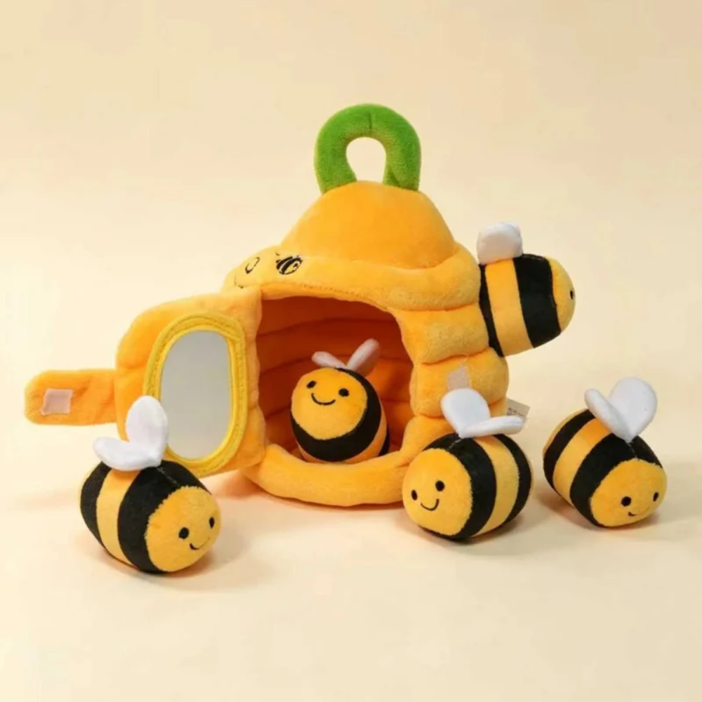 Baby Beehive Sensory Toy – Soft Plush Bee Learning Set with Sounds and Mirror
