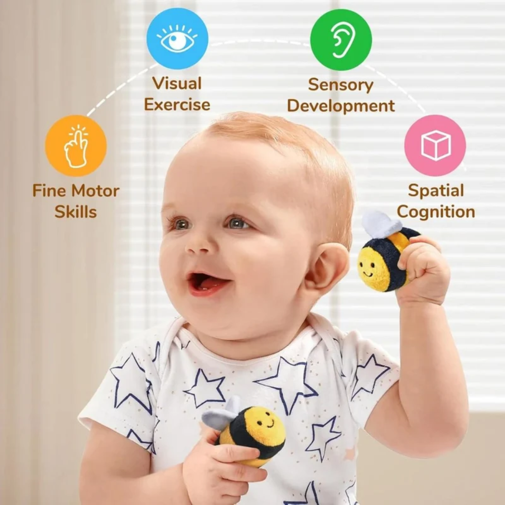 Baby Beehive Sensory Toy – Soft Plush Bee Learning Set with Sounds and Mirror