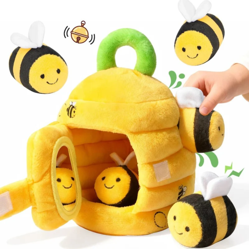Baby Beehive Sensory Toy – Soft Plush Bee Learning Set with Sounds and Mirror