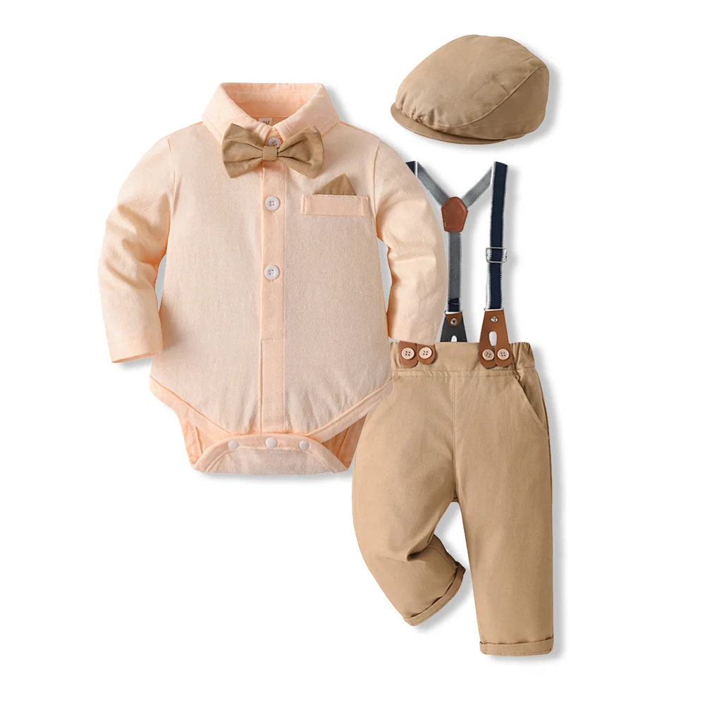 Baby Boys Formal Outfit Set – Bow Tie Shirt and Suspender Pants