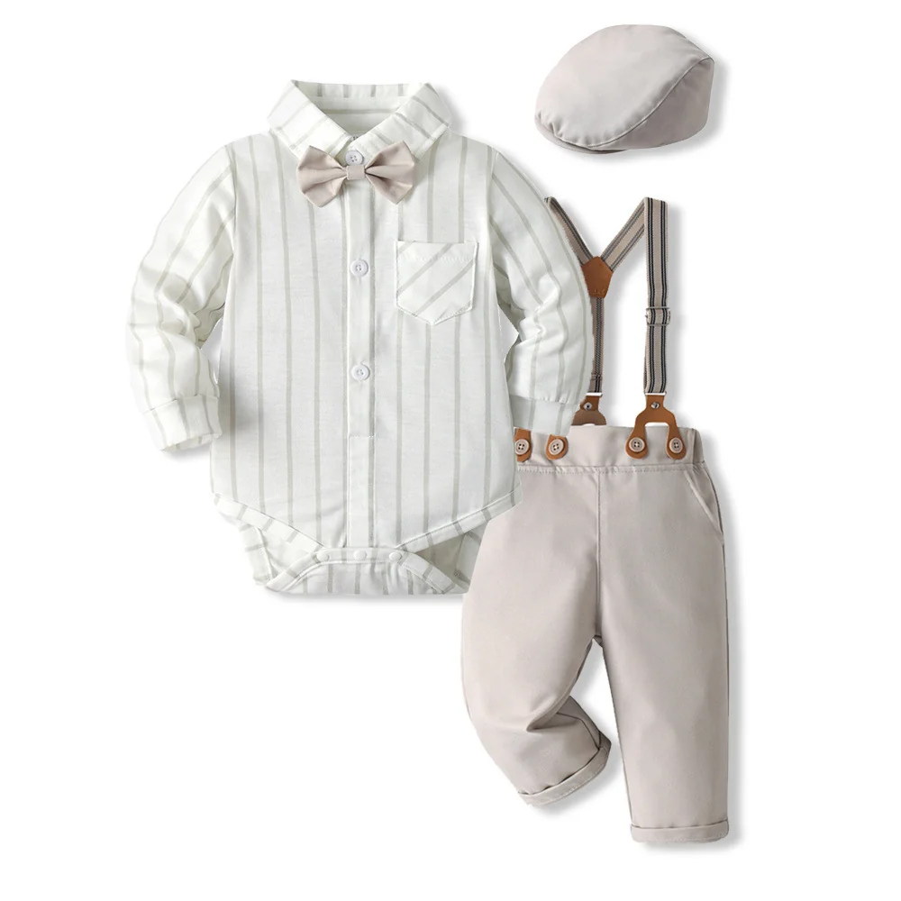Baby Boys Formal Outfit Set – Bow Tie Shirt and Suspender Pants