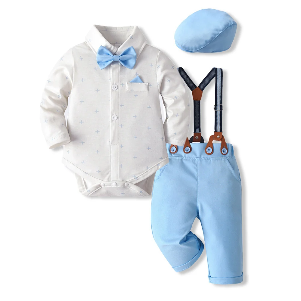 Baby Boys Formal Outfit Set – Bow Tie Shirt and Suspender Pants