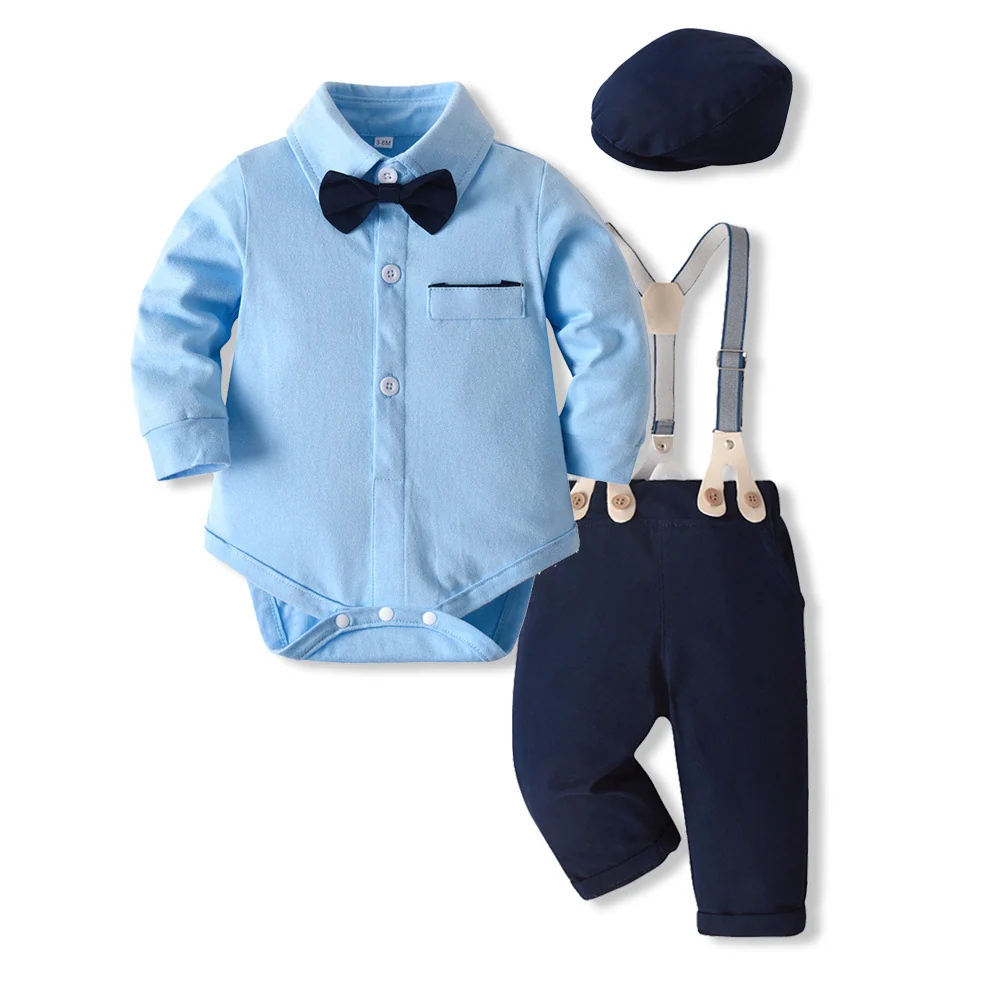 Baby Boys Formal Outfit Set – Bow Tie Shirt and Suspender Pants