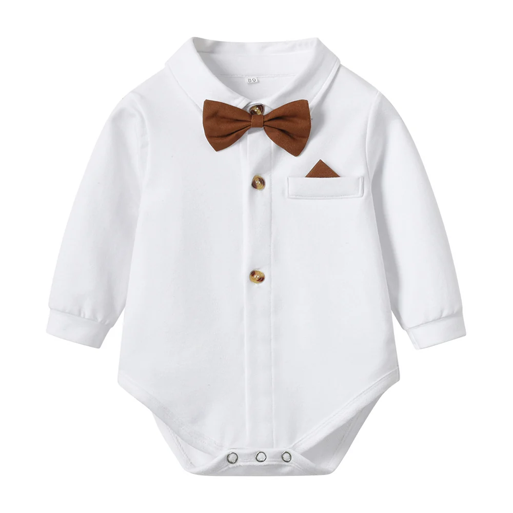Baby Boys Formal Outfit Set – Bow Tie Shirt and Suspender Pants