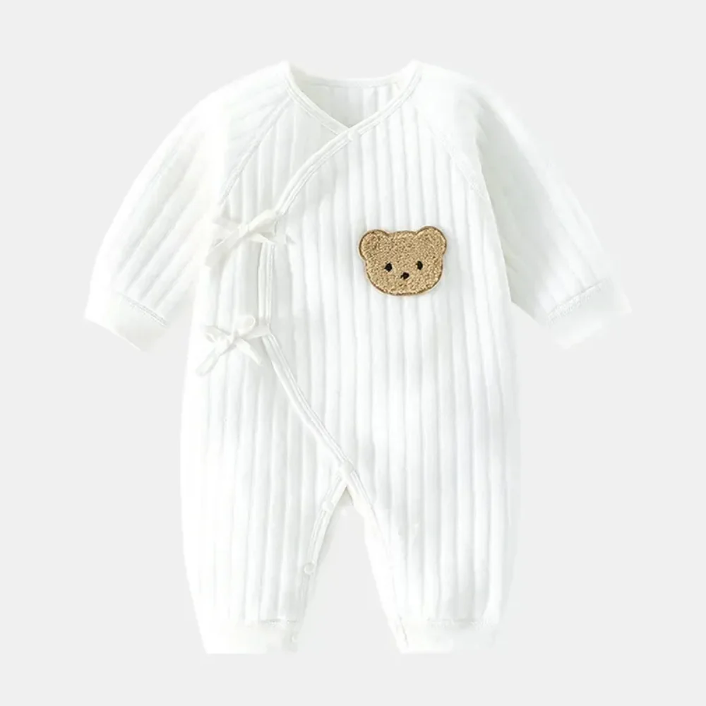 Baby Cotton Romper – Ribbed Long Sleeve Wrap Jumpsuit