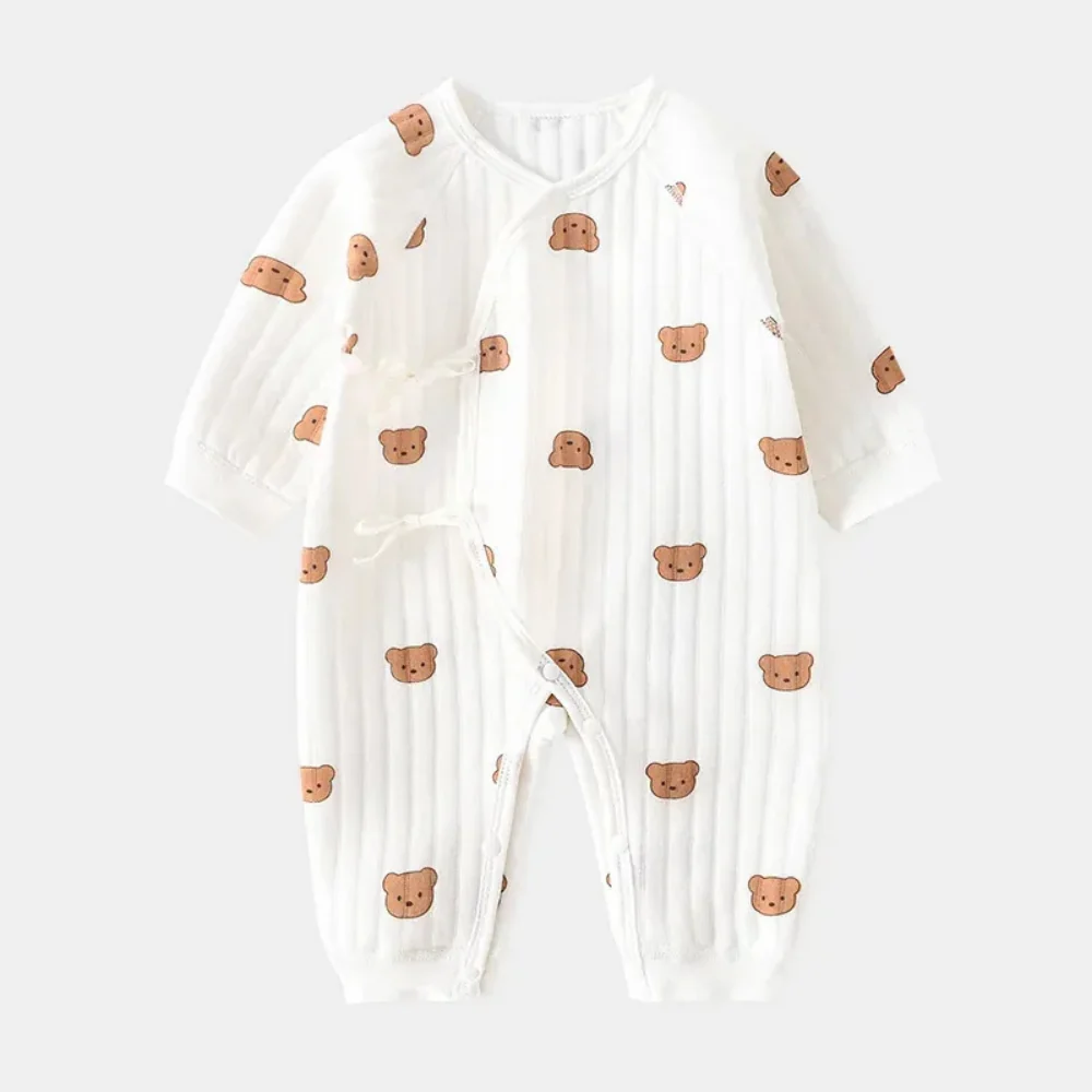 Baby Cotton Romper – Ribbed Long Sleeve Wrap Jumpsuit