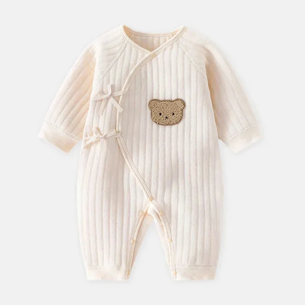 Baby Cotton Romper – Ribbed Long Sleeve Wrap Jumpsuit