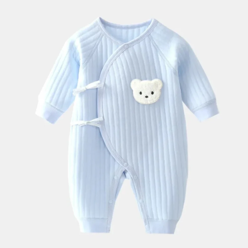 Baby Cotton Romper – Ribbed Long Sleeve Wrap Jumpsuit