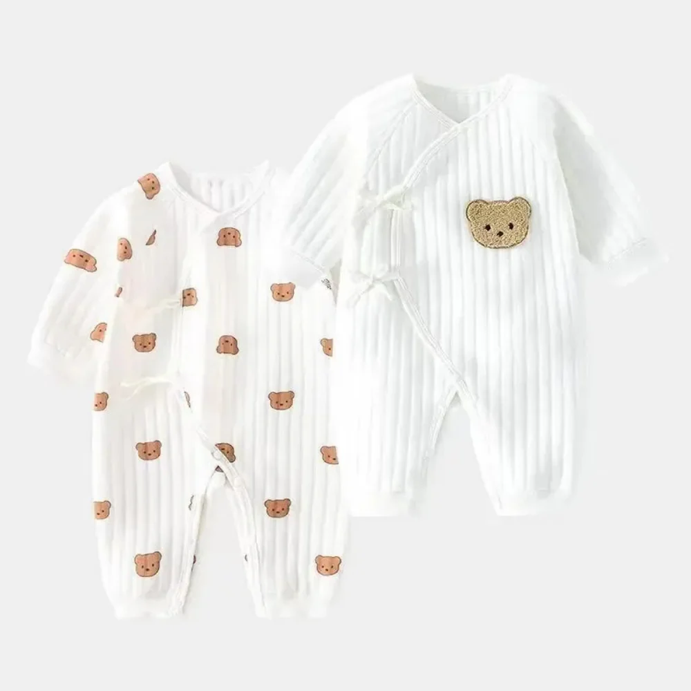 Baby Cotton Romper – Ribbed Long Sleeve Wrap Jumpsuit