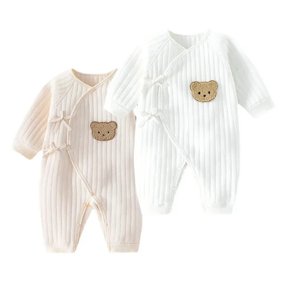 Baby Cotton Romper – Ribbed Long Sleeve Wrap Jumpsuit