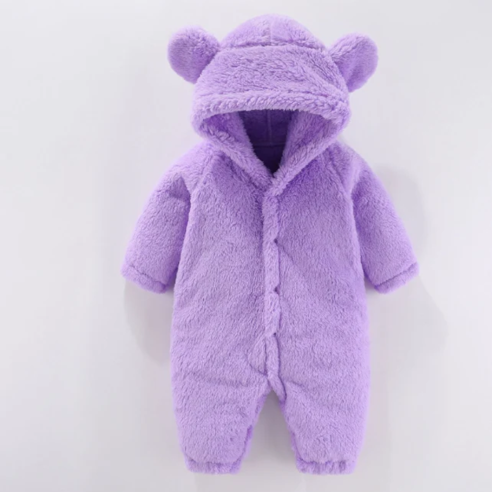 Baby Fleece Hooded Romper – Soft Warm Winter Jumpsuit with Bear Ears