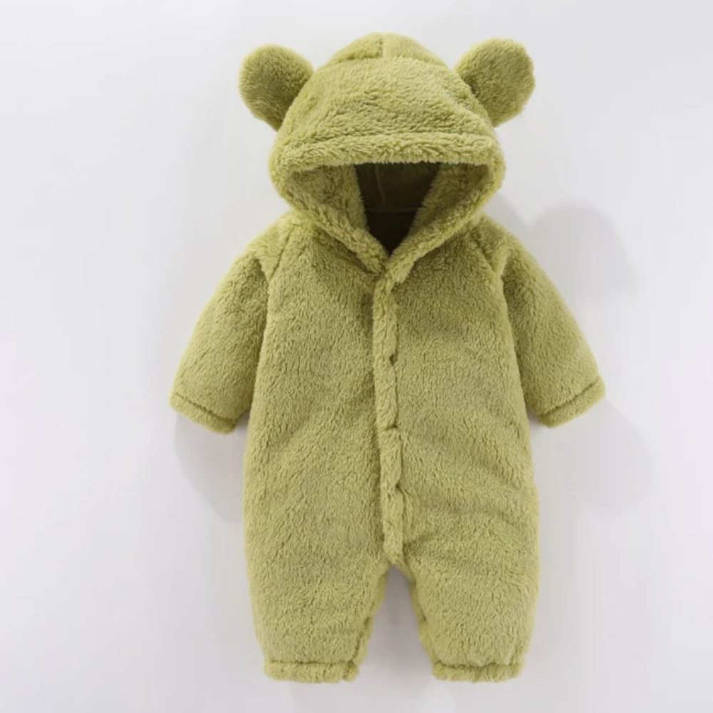 Baby Fleece Hooded Romper – Soft Warm Winter Jumpsuit with Bear Ears