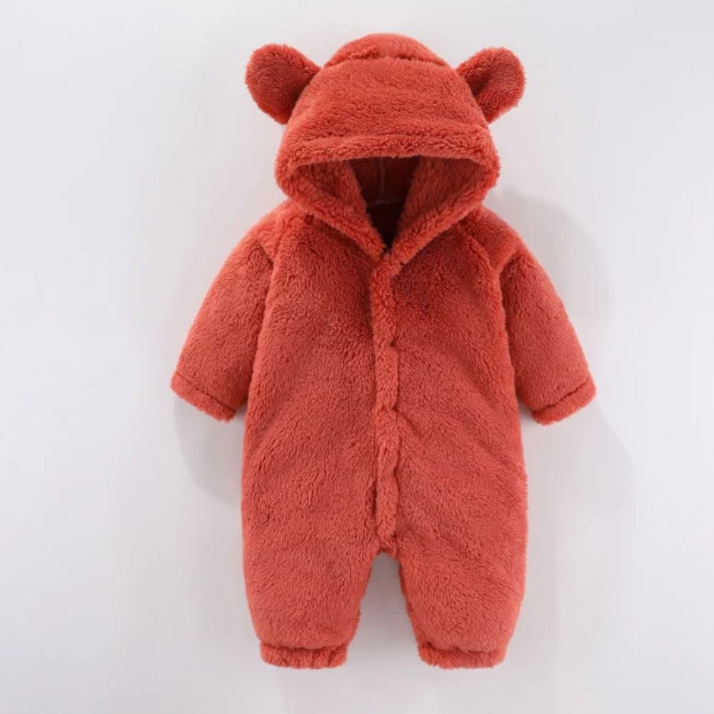 Baby Fleece Hooded Romper – Soft Warm Winter Jumpsuit with Bear Ears