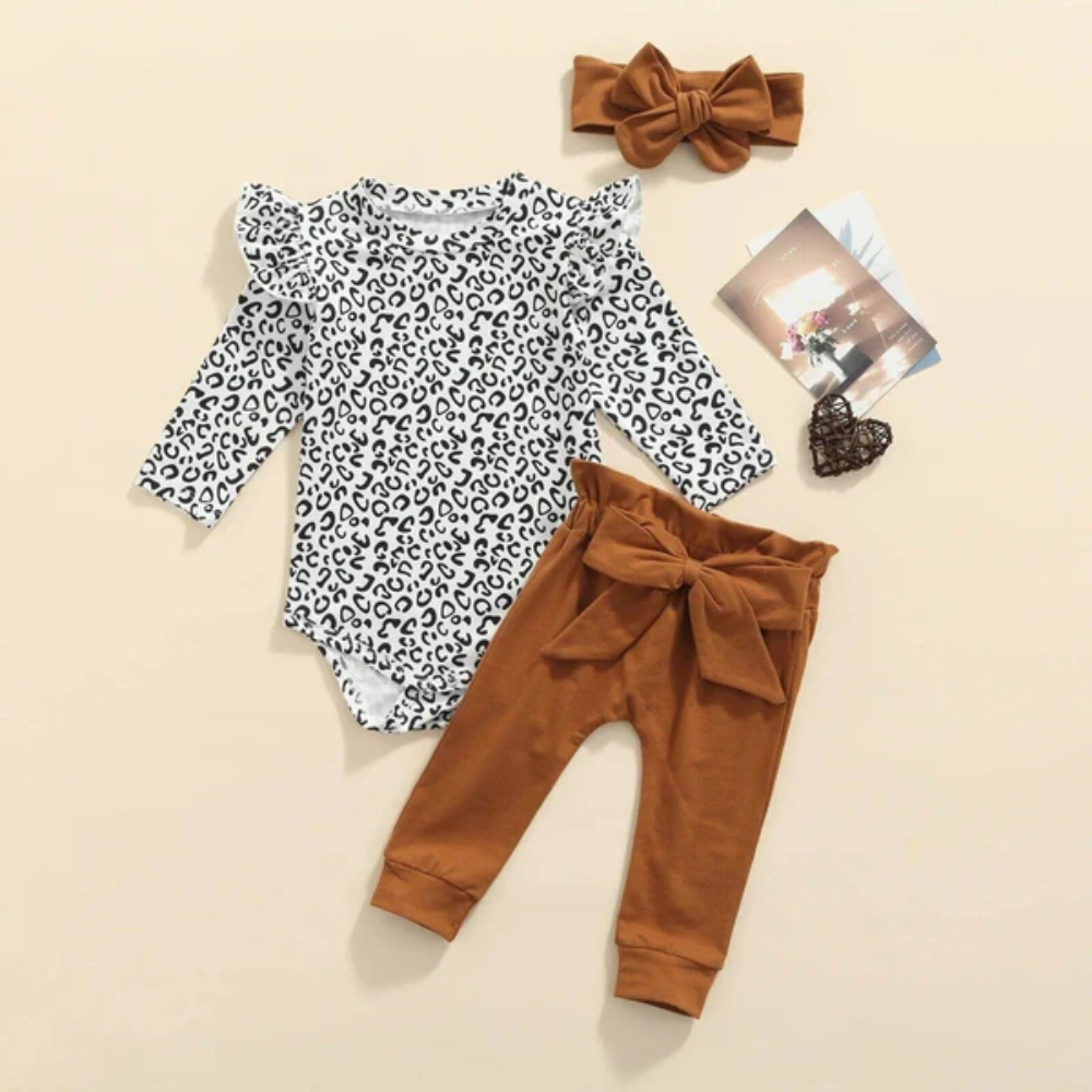Baby Girl Outfit Set Leopard Print | 3 Piece Matching Set