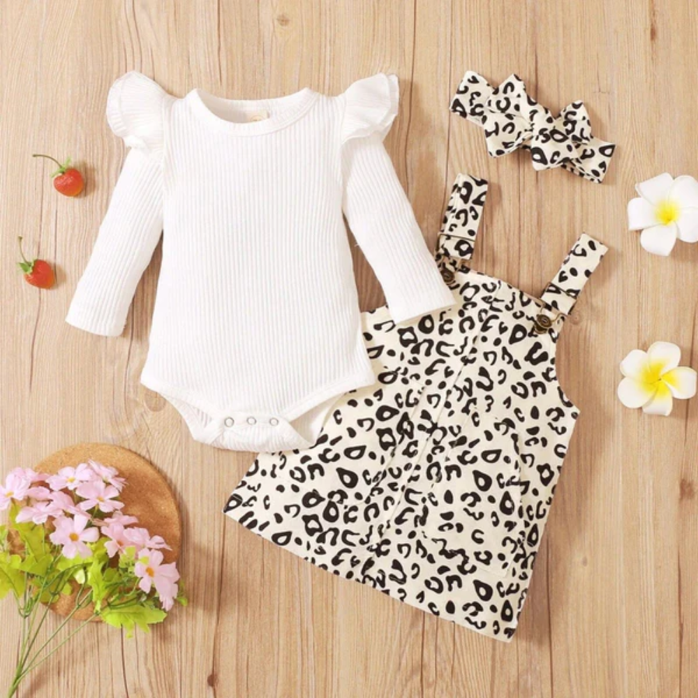 Baby Girl 3 Piece Outfit Set Leopard Print | Skirt and Top Set