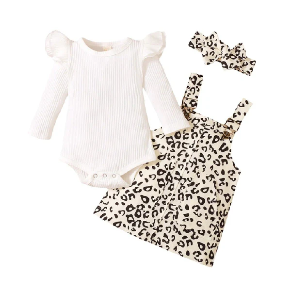 Baby Girl 3 Piece Outfit Set Leopard Print | Skirt and Top Set