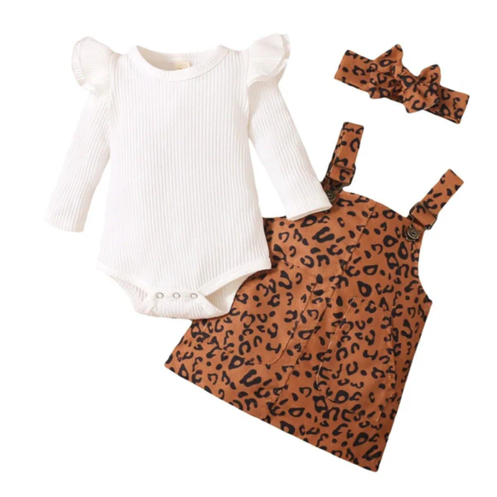 Baby Girl 3 Piece Outfit Set Leopard Print | Skirt and Top Set