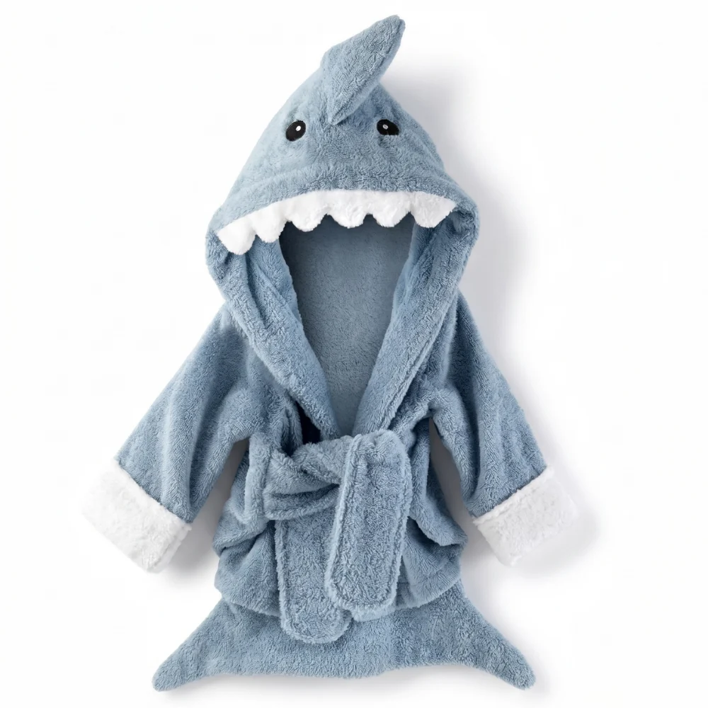 Baby Hooded Bathrobe – Soft Cotton Animal Bath Robe with Tie Belt