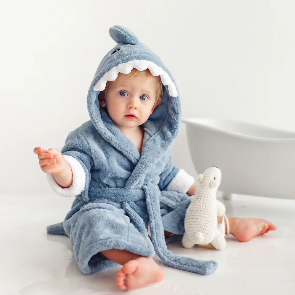 Baby Hooded Bathrobe – Soft Cotton Animal Bath Robe with Tie Belt