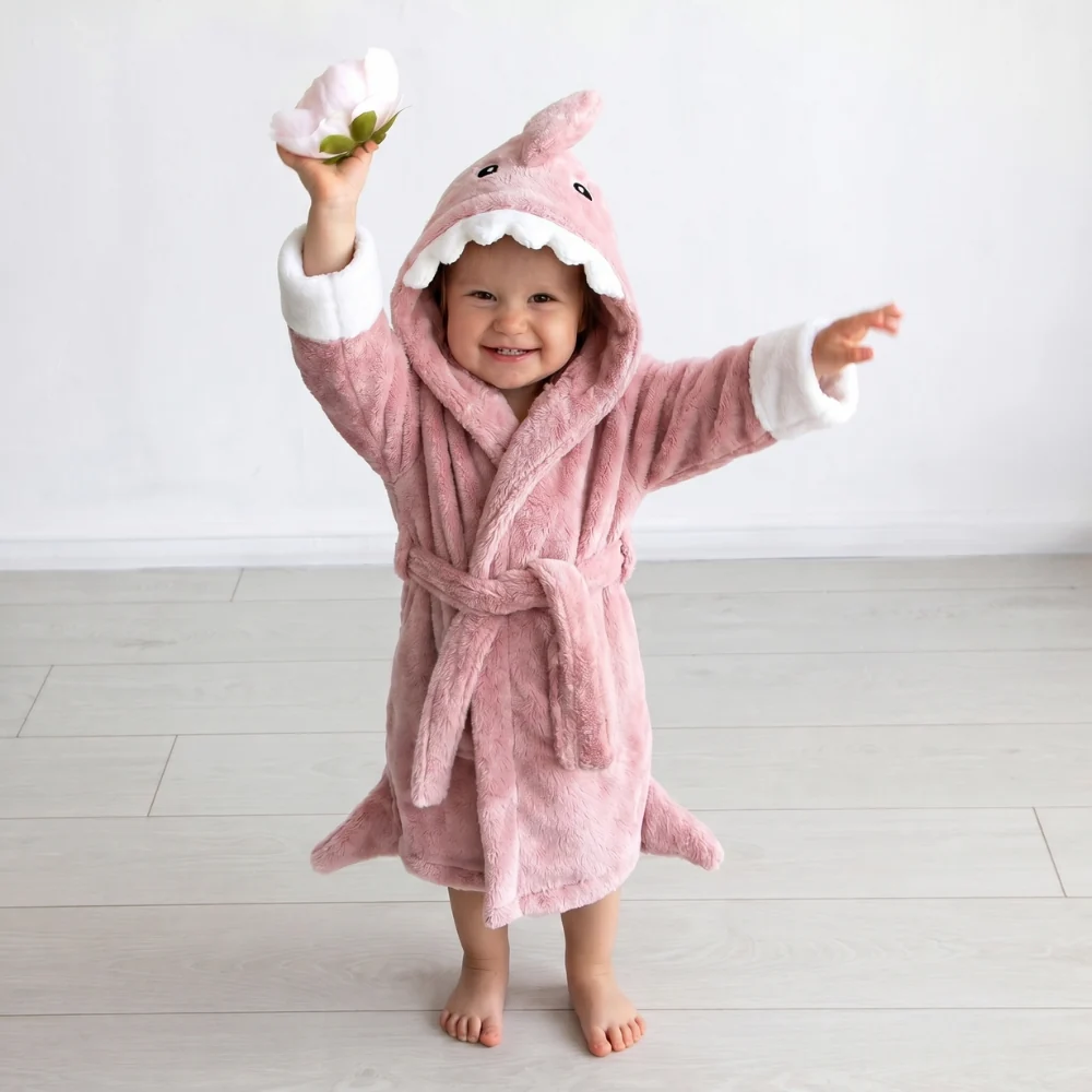 Baby Hooded Bathrobe – Soft Cotton Animal Bath Robe with Tie Belt