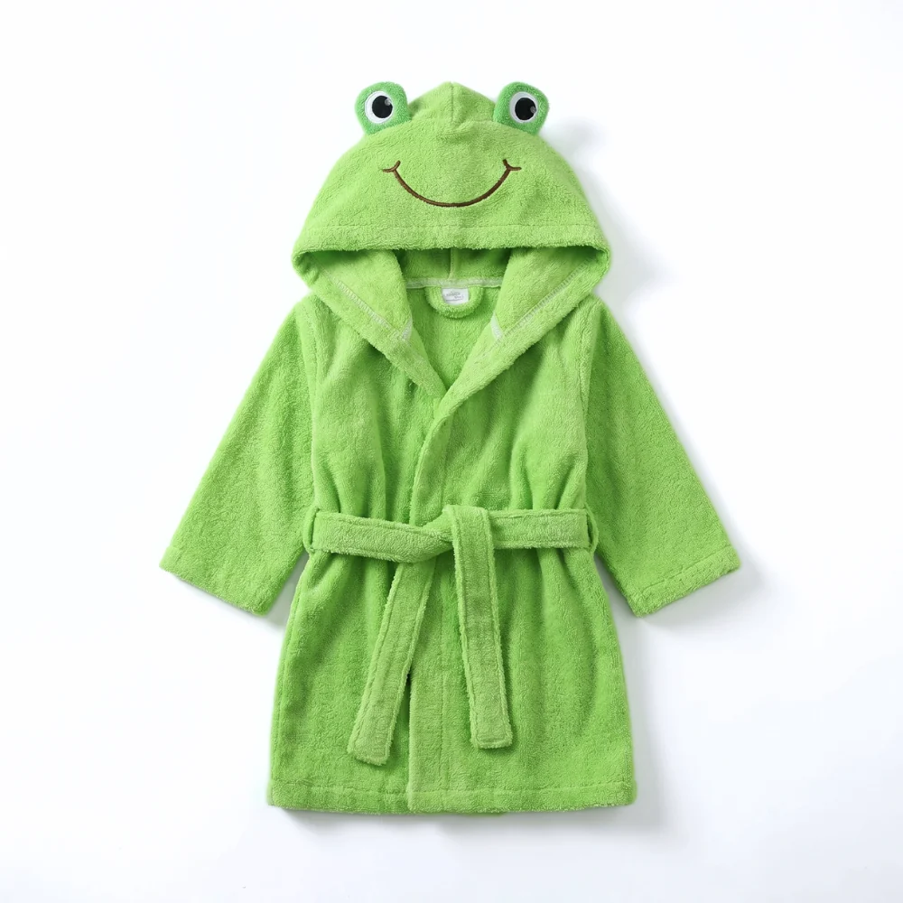Baby Hooded Bathrobe – Soft Cotton Animal Bath Robe with Tie Belt