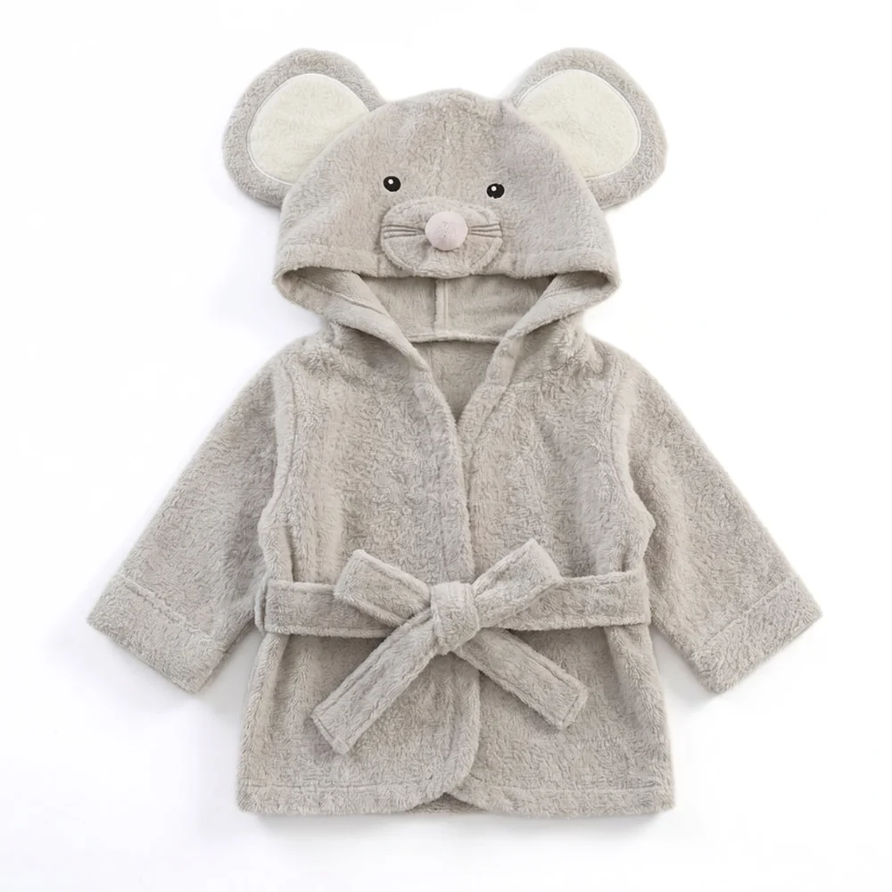 Baby Hooded Bathrobe – Soft Cotton Animal Bath Robe with Tie Belt