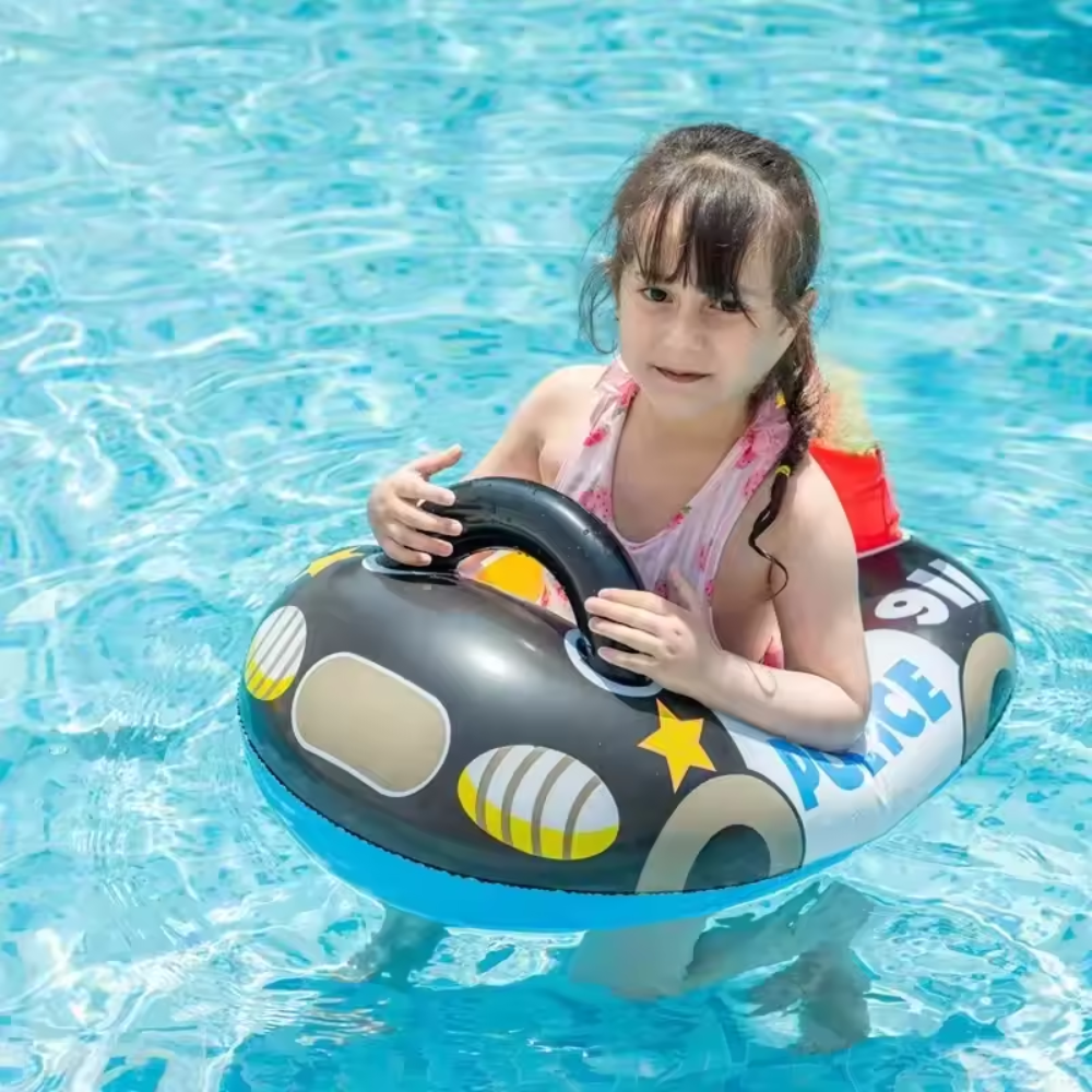 Baby Inflatable Police Car Swim Ring – Kids Pool Float Seat for Water Play