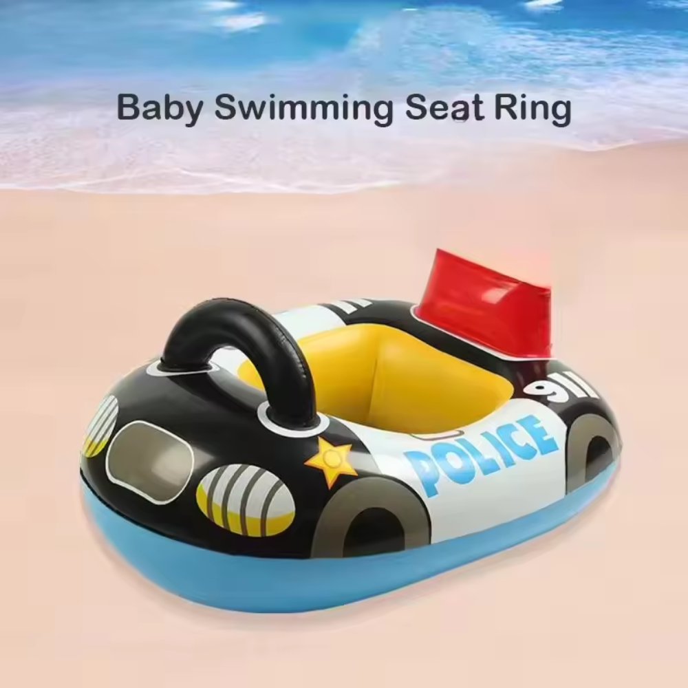 Baby Inflatable Police Car Swim Ring – Kids Pool Float Seat for Water Play