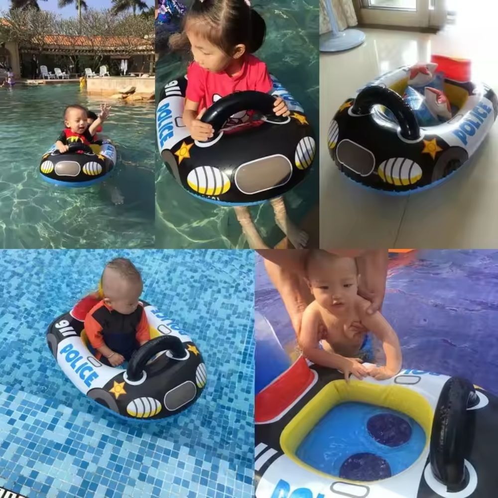 Baby Inflatable Police Car Swim Ring – Kids Pool Float Seat for Water Play