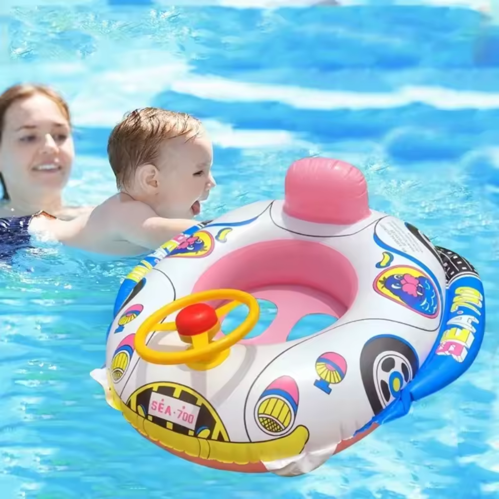 Baby Inflatable Swim Ring Seat with Cartoon Car Design – Pool Float for Kids